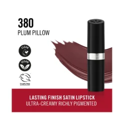 Rimmel Lasting Finish Rossetto Satinato Idratante Formula Vegana 4g 380 Plum Pillow