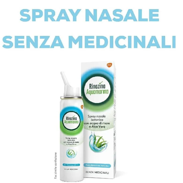 Rinazina Aquamarina Spray Nasale Isotonico Delicato Lavaggio Nasale Acqua Di Mare E Aloe Vera 100 ml