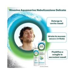 Rinazina Aquamarina Spray Nasale Isotonico Delicato Lavaggio Nasale Acqua Di Mare E Aloe Vera 100 ml