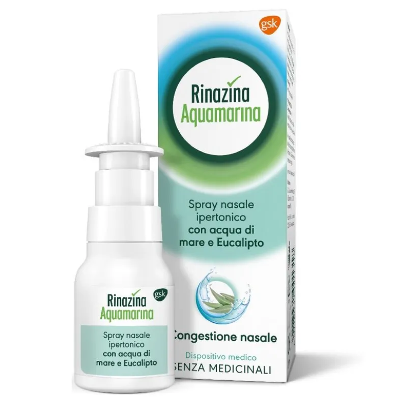Rinazina Aquamarina Spray Nasale Ipertonico Decongestionante Raffreddore Acqua Mare Eucalipto 20 ml