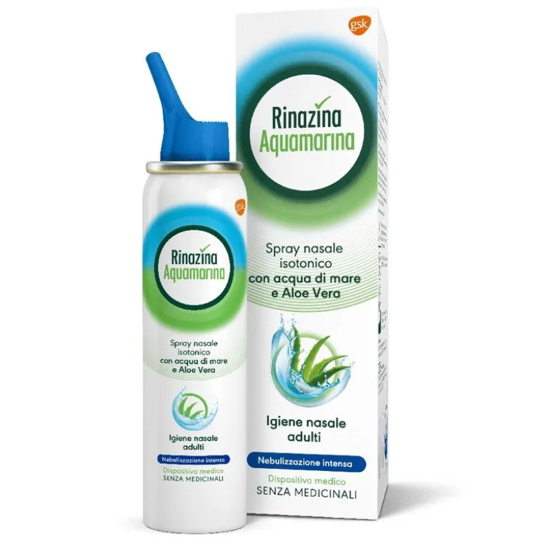 Rinazina Aquamarina Spray Nasale Isotonico Intenso Lavaggio Nasale Acqua Di Mare E Aloe Vera 100ml