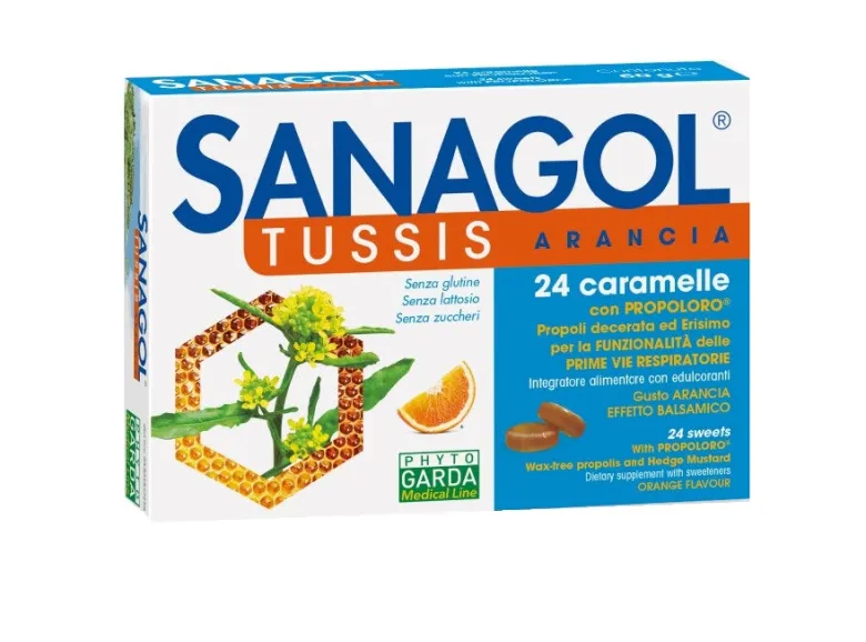 Sanagol Tussis Caramelle per il benessere delle vie respiratorie gusto arancia 24 pezzi