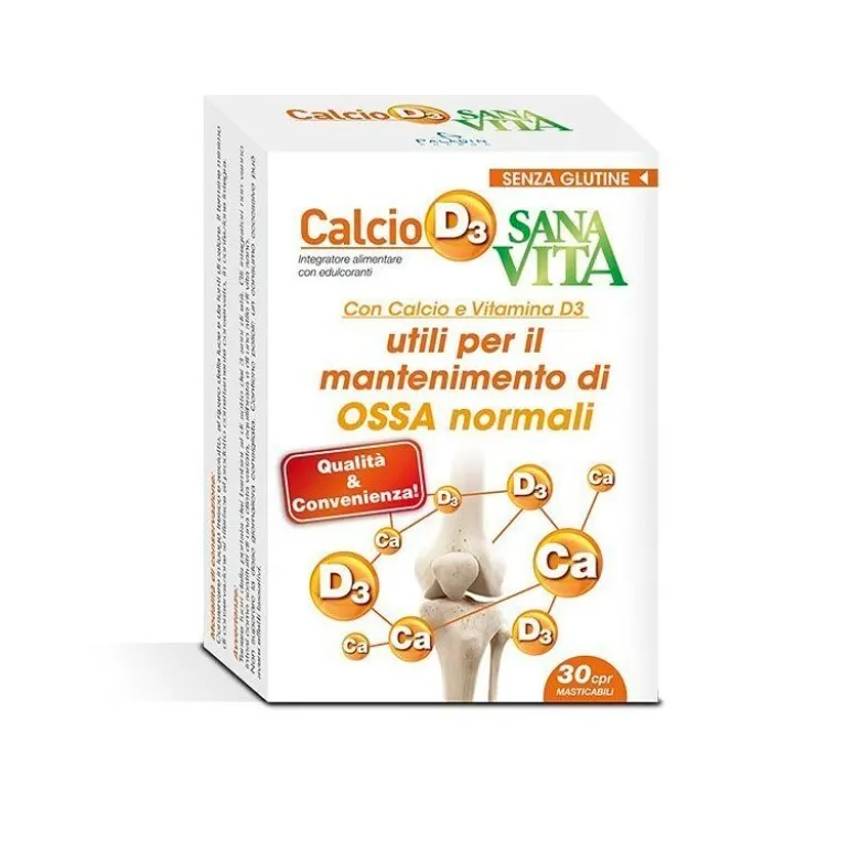 Sanavita Calcio-D3 per il mantenimento di ossa normali 30 compresse masticabili