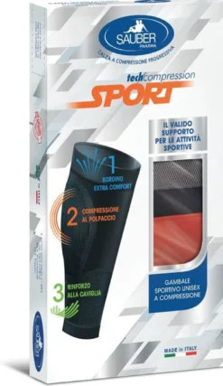 Sauber Sport Gambale Unisex a Compressione colore Grigio-Rosso taglia L