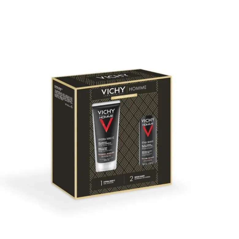 Vichy Cofanetto Regalo Natale Uomo Hydra Mag C Gel Doccia 200ml + Sensi Shave Schiuma da Barba 20ml
