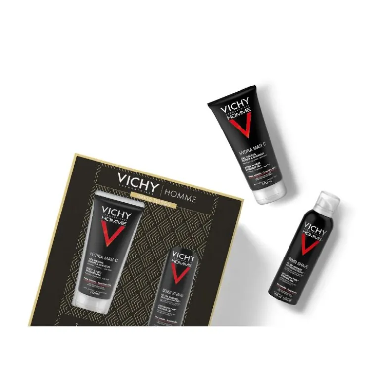 Vichy Cofanetto Regalo Natale Uomo Hydra Mag C Gel Doccia 200ml + Sensi Shave Schiuma da Barba 20ml