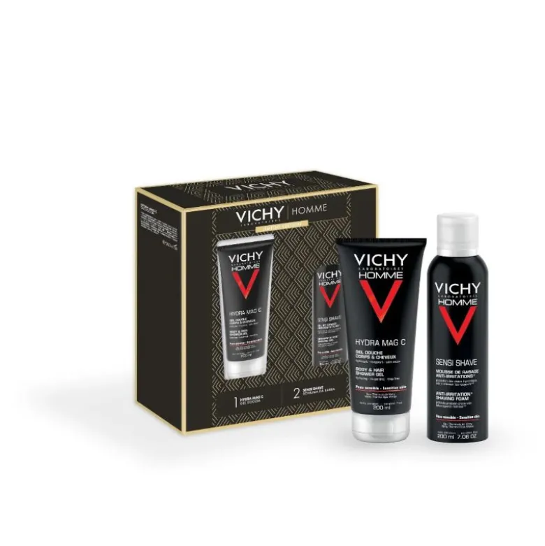 Vichy Cofanetto Regalo Natale Uomo Hydra Mag C Gel Doccia 200ml + Sensi Shave Schiuma da Barba 20ml