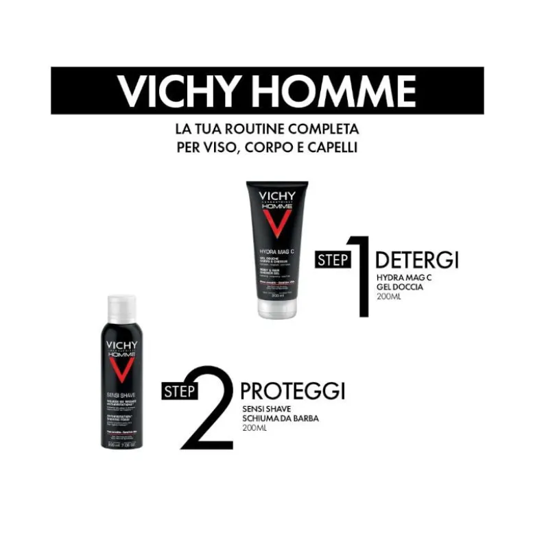 Vichy Cofanetto Regalo Natale Uomo Hydra Mag C Gel Doccia 200ml + Sensi Shave Schiuma da Barba 20ml