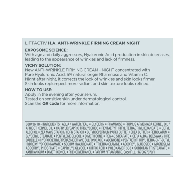 Vichy Liftactiv H.A. Crema Notte Rassodante Anti-rughe 50 ml