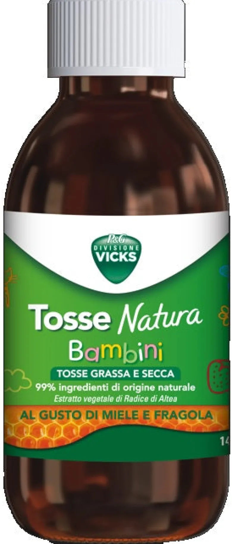 Vicks Tosse Natura Bambini Tosse Grassa e Secca Gusto Miele e Fragola 140 ml