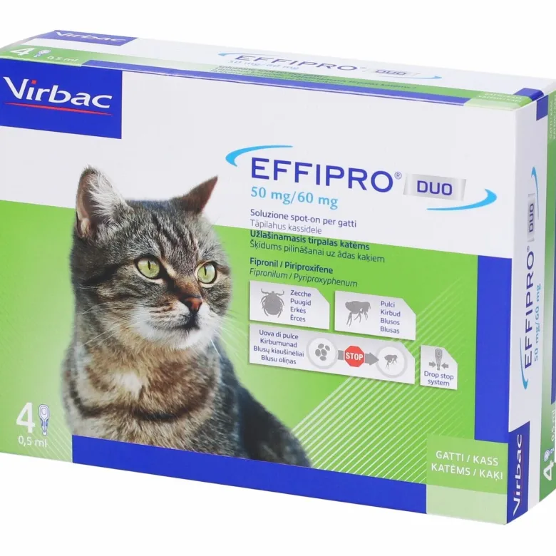 Virbac Effipro Duo Gatto 4 Pipette Antiparassitario Efficace