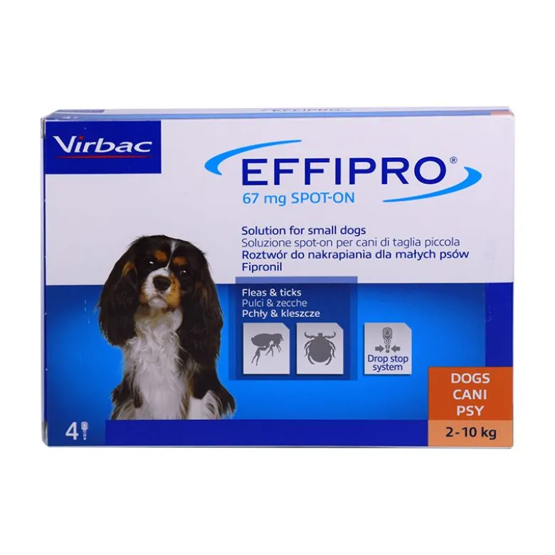 Virbac Effipro Spot-on 67mg Antiparassitario per cani taglia piccola 2-10kg 4 pipette