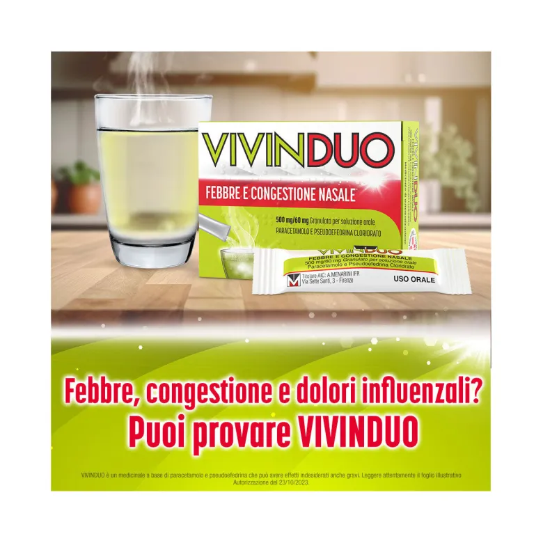 Vivinduo Febbre e Congestione Nasale 500mg + 60mg 10 Bustine